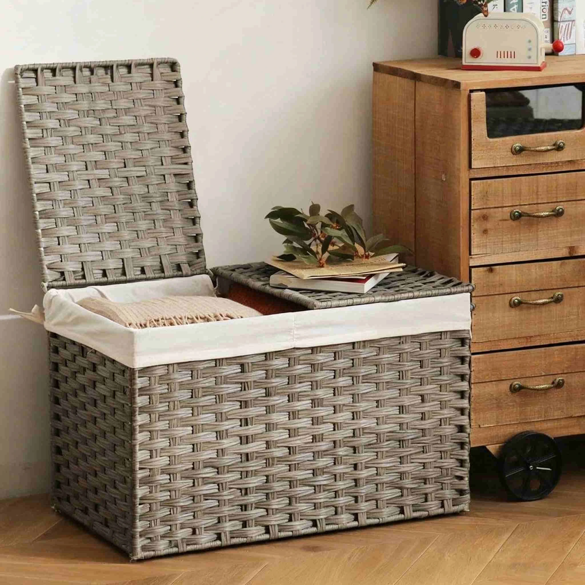 Ящик для хранения с крышкой из ротанга и вкладышем